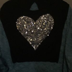 BLACK T-SHIRT- size Large- sparkles & cut out back